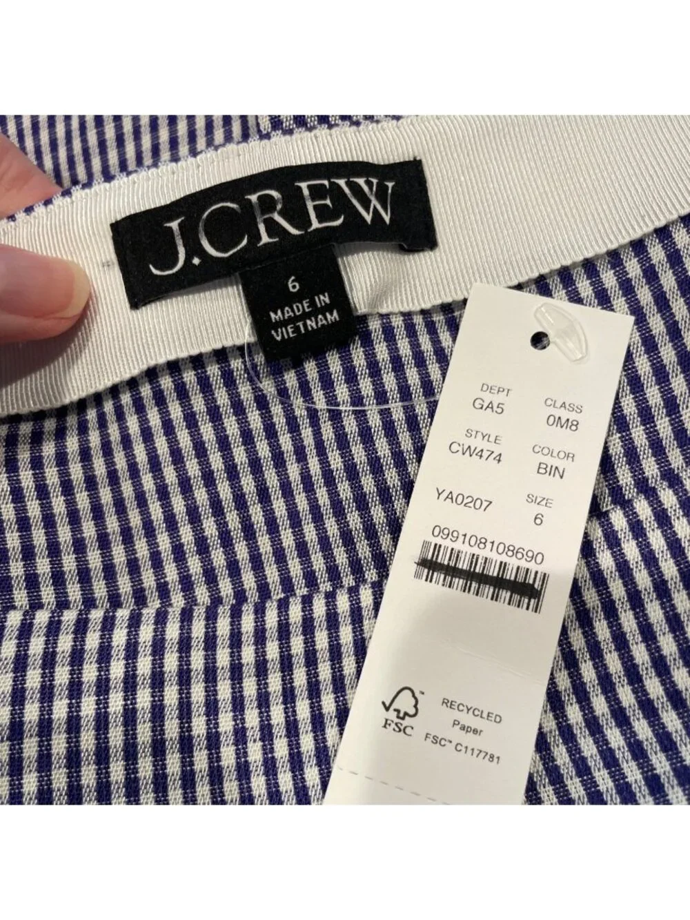 NWT J.Crew Faux Wrap Skirt Sz 6 Blue White Gingham Preppy Coastal Knee Length